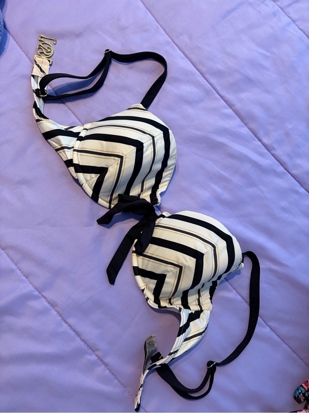 Victoria's Secret Black and White Striped Bikini Top